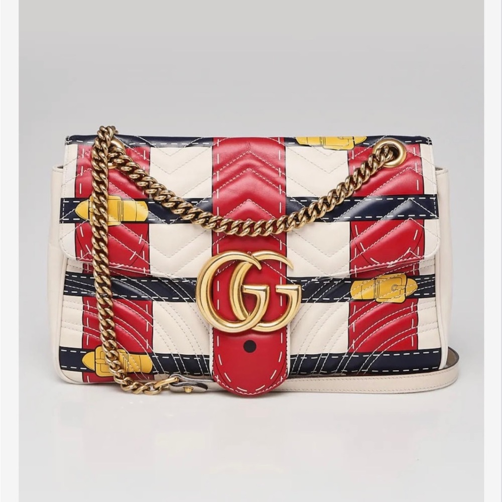 Gucci White Leather Marmont M’étalasse Trompe L’oeil Médium Shoulder Bag